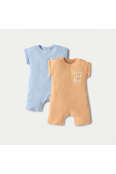 Juniors Ribbed Romper with Short Sleeves and Button Closure - Set of 2
