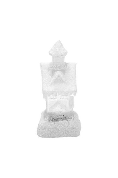 Strend Pro Decoratiune Craciun, PE, casa cu sclipici, LED, 2xAA, 9.5&#215;9.5&#215;25.5 cm