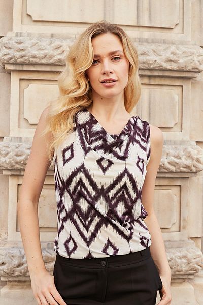 Jument Women's Lycra Shiny Fabric Printed Degaje Collar Sleeveless Body Blouse-Plum Pattern