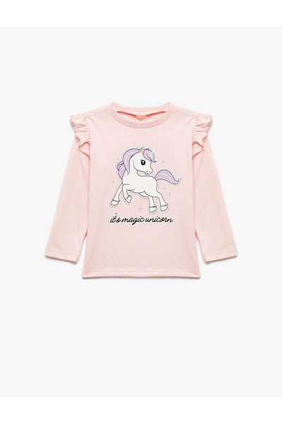 Koton Unicorn Printed Cotton Long Sleeve Crew Neck T-Shirt