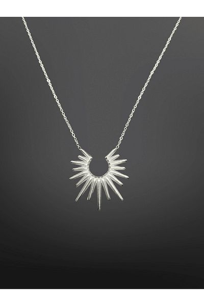 FM Silver Color Sun Figured 316L Steel Chain Necklace 45 cm |   Bright and Elegant Design
