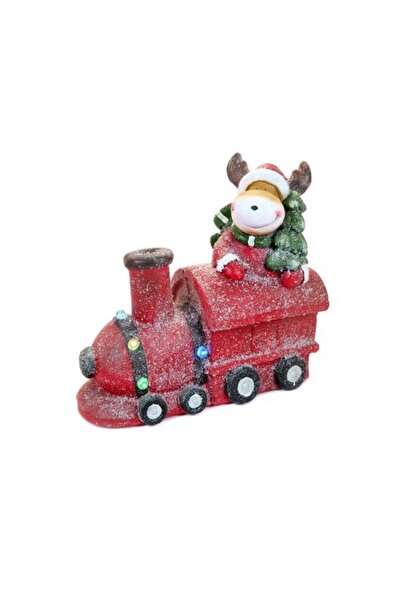 Chomik Christmas decoration, ceramic, train with reindeer and tree, red, LED, 3xAA, 38 cm