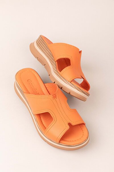 Gondol Kadın Hakiki Deri Şık Günlük Rahat Terlik ez.2565 Turuncu