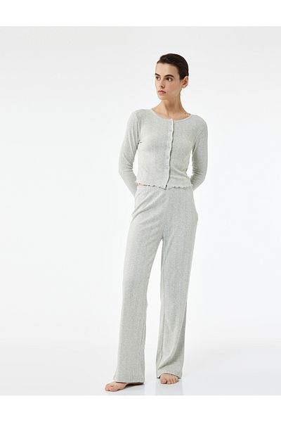Koton Top de pijama tricotat cu textura, cu mâneci lungi, cu nasturi