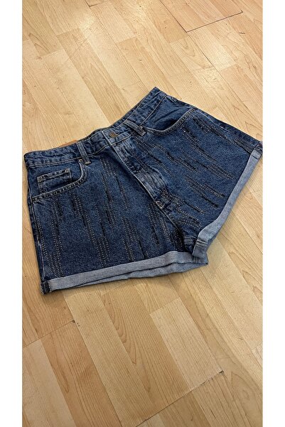 SareButikCafe Pırıltı İşlemeli Kot Şort