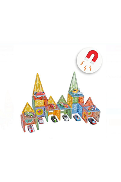 shop Magnetic Magnet Racing Car-Plane with Garage Building Block Toys 72 Pieces Big Size