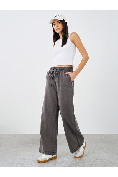 Styli Elasticated Waistband Wide Leg Jeans with Drawstring
