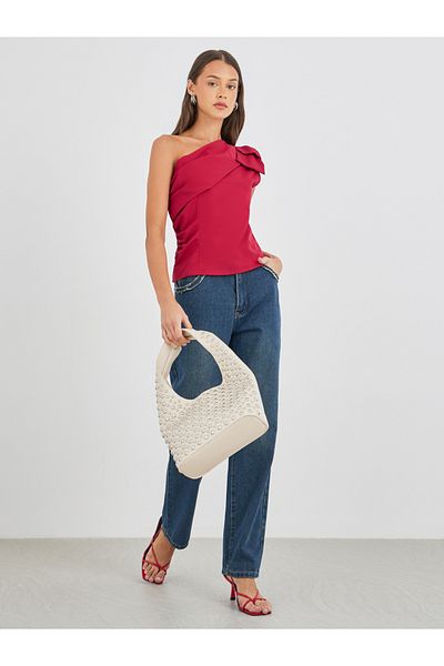 Styli Side Ruffled Detail One Shoulder Blouse