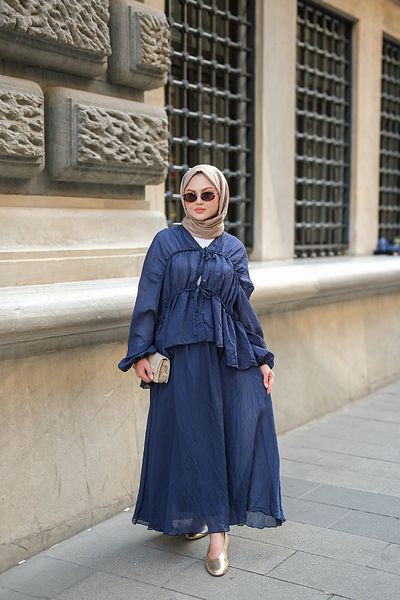 LOCCO Women's Skirt Kimono Set Navy Blue