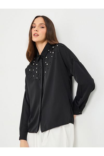 Styli Faux Pearl Embellished Long Sleeve Regular Fit Shirt