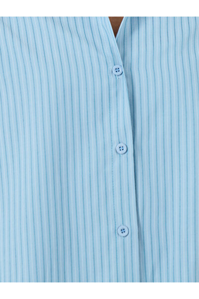 Styli Women Blue Striped Long Sleeve Shirt and A-Line Skirt Co-Ords