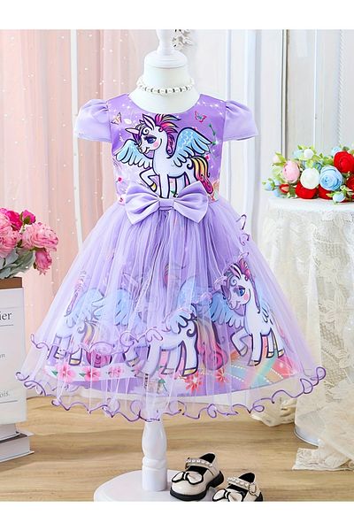 Take Two By Styli Graphic Print Bow Detail Ruffle Hem Knee Length Dress