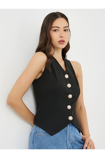 Styli Solid Sleeveless V-Neck Blouse