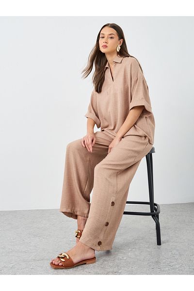 Styli Oversized Short Sleeve Top and Wide Leg Pants Modest Set