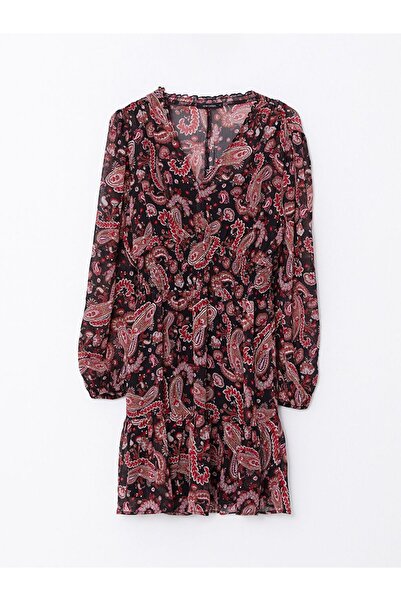 LC Waikiki V Yaka Desenli Uzun Kollu Şifon Elbise