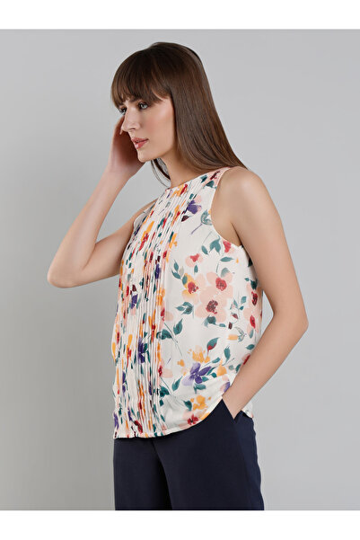 Mish By Styli Women White Floral Print Sleeveless Top with Pin Tuck Detail