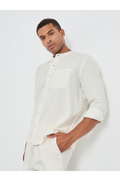 Styli Mandarin Collar Long Sleeve Relaxed Fit Shirt