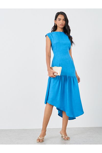 Styli Solid Sleeveless Asymmetric Hem Midi Dress