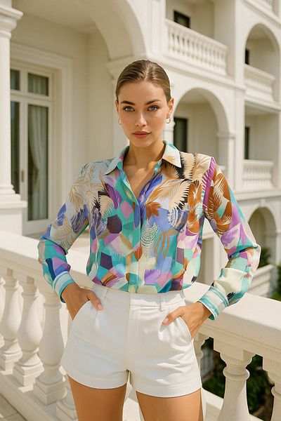 Rich Cămașă colorată slim fit pentru femei - Cămașă Desing cu detaliu de nasturi ascunși