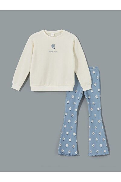 LC Waikiki Crew Neck Floral Baby Girl Sweatshirt and Leggings 2-Piece Set