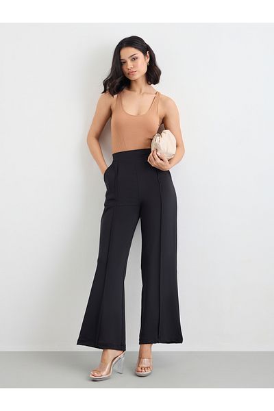 Styli Wide Leg Ankle Length Pants with Pintuck Detail
