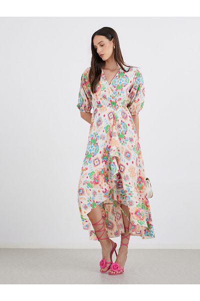 Styli All Over Print Frilled Hem Maxi Dress