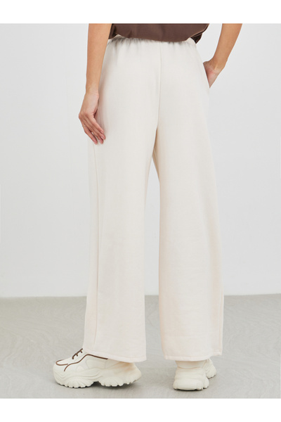 Styli Women Cream Suede Look Wide Leg Joggers