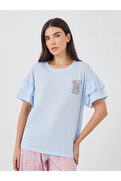 Styli Slogan Print Short Sleeve T-Shirt and Pyjama Set