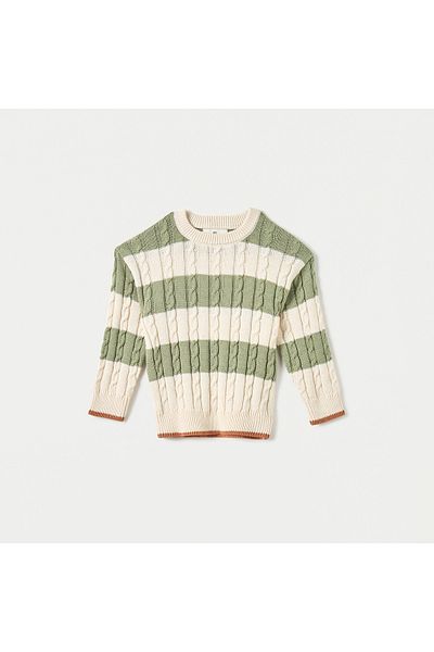Juniors Striped Sweater with Long Sleeves and Crew Neck