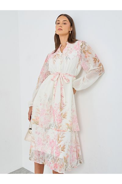 Styli Floral Print Layered Midi Dress