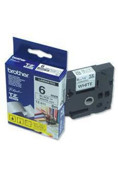 Brother Bandă adezivă P-Touch neagră pe alb, TZ211
