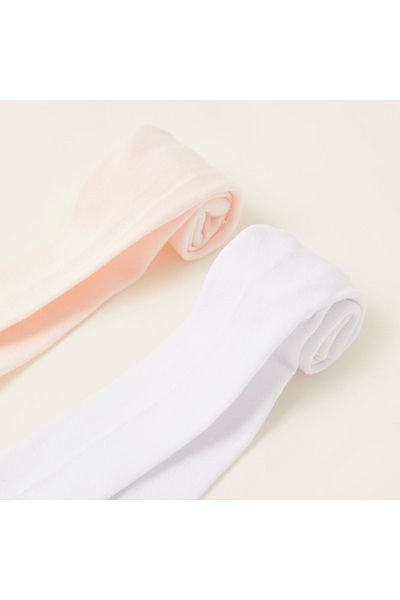Juniors Solid Tights with Frill Detail and Elasticated Waistband - Set of 2