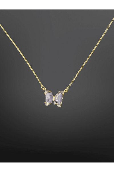 FM Gold Color Purple Stone Butterfly Figured 316L Steel Necklace 45 cm |   Stylish and Romantic with Exquisite Chain