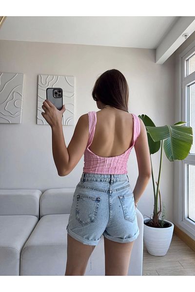 Zoom Butik Ribbed Back Oval Crop - Pink
