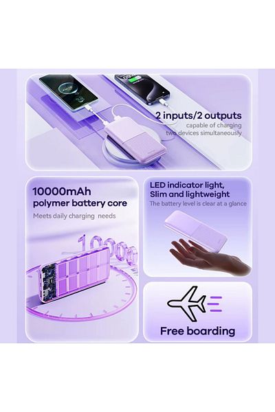 REDz Accessories Powerbank Remax RPP-23, Battery 10,000mAh, USB + Type-C, LED Indicator, Purple