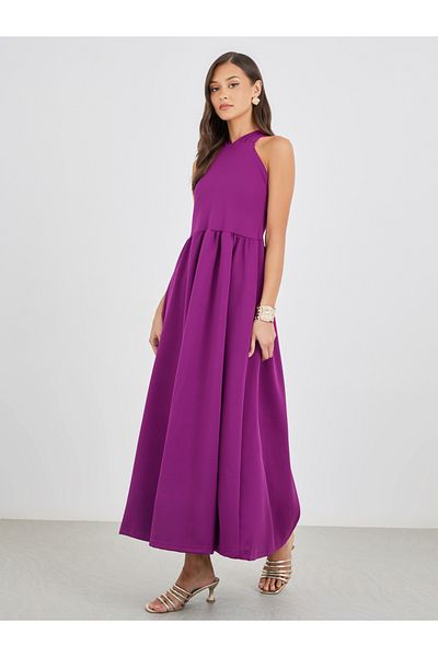 Styli Plain Criss Cross Back A-Line Maxi Dress