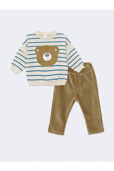 LC Waikiki Lcw Baby Embroidered Baby Boy Sweatshirt and Pants 2-Pack