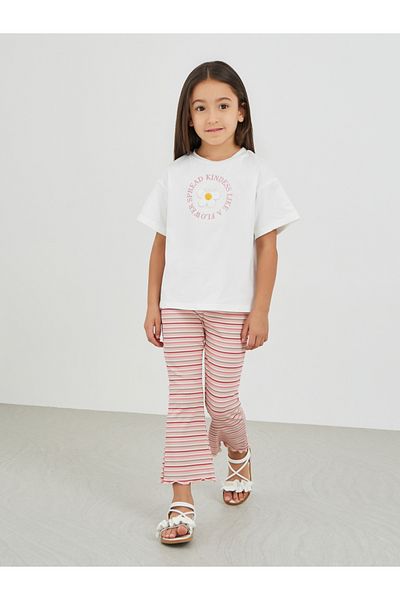Styli Flower Patch T-Shirt and Striped Leggings Set