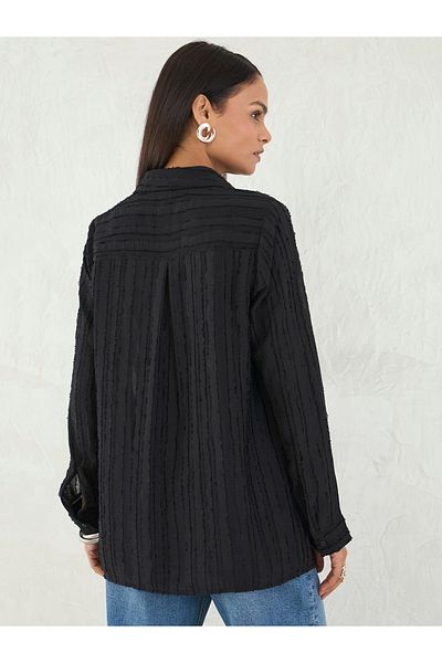 Femmella By Styli Black Textured Button Down Shirt