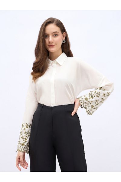Styli Embroidered Long Sleeve Oversized Shirt