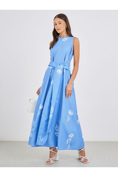 Styli Floral Print Sleeveless A-Line Maxi Dress