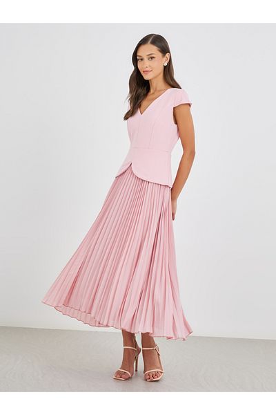Styli Plain Accordion Pleated Twofer A-Line Midi Dress