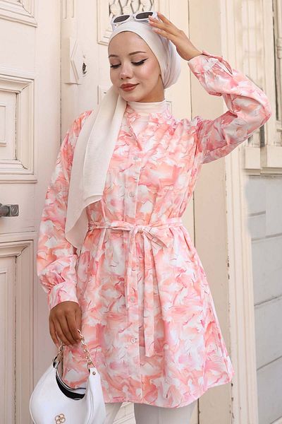 benguen Πουκάμισο Hijab με σχέδιο Salmon 700