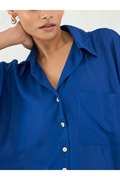 Femmella By Styli Blue Button Down Spread Collar Shirt