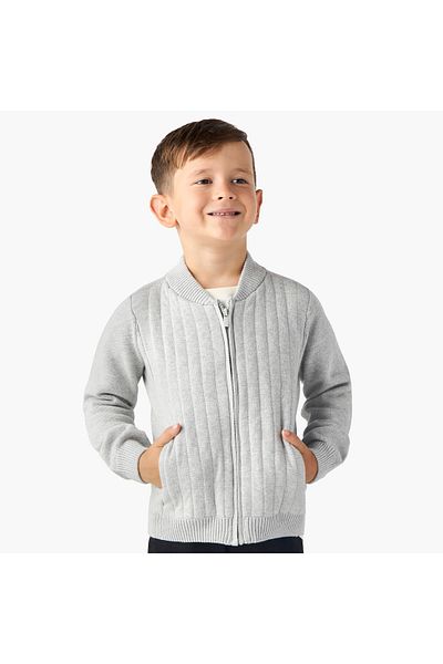 Juniors Textured Zip Through Cardigan with Long Sleeves