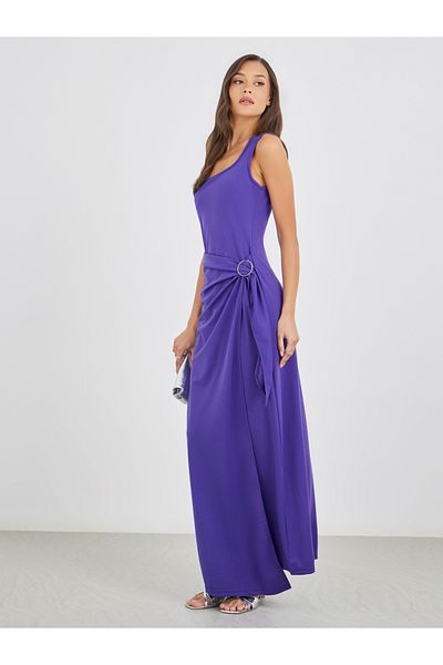 Styli Plain Strappy Sheath Maxi Dress with Buckle