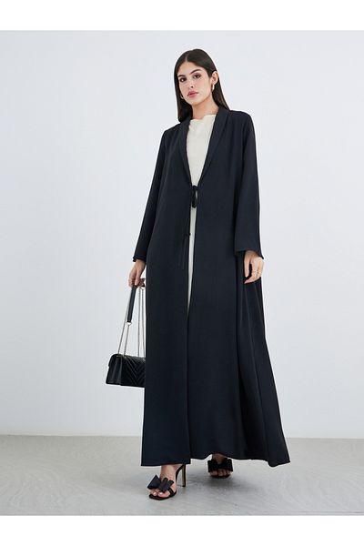 Styli Front Open A-Line Abaya with Tie-Up Detail