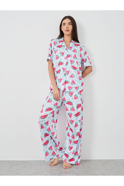 Styli Watermelon Print Short Sleeve Shirt and Pyjama Set