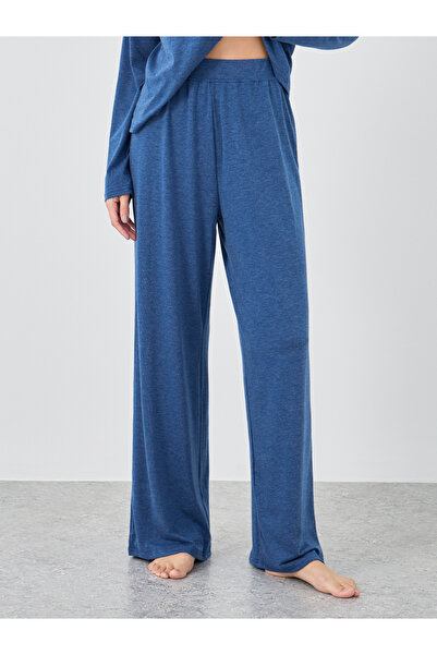 Styli Women Navy Blue Melange Shirt and Wide Leg Pyjama Set