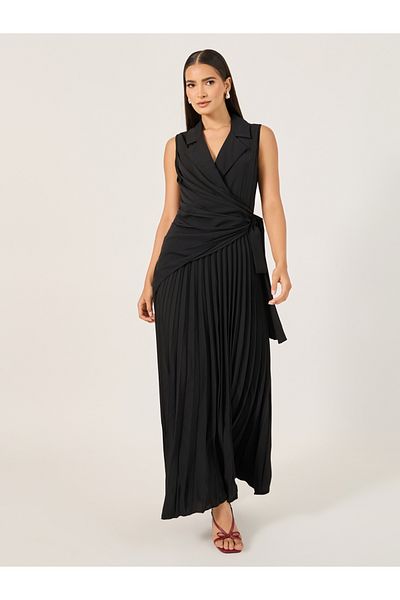 Take Two By Styli Pleated Sleeveless A-Line Maxi Dress
